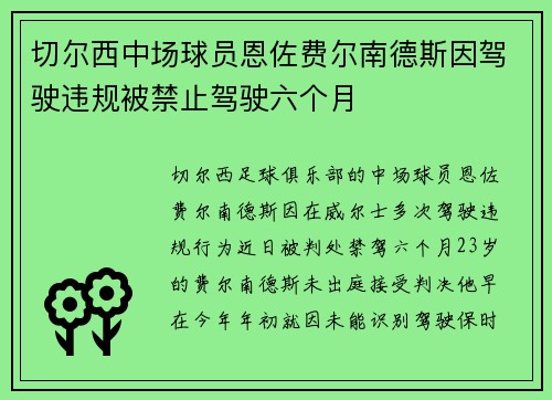 切尔西中场球员恩佐费尔南德斯因驾驶违规被禁止驾驶六个月